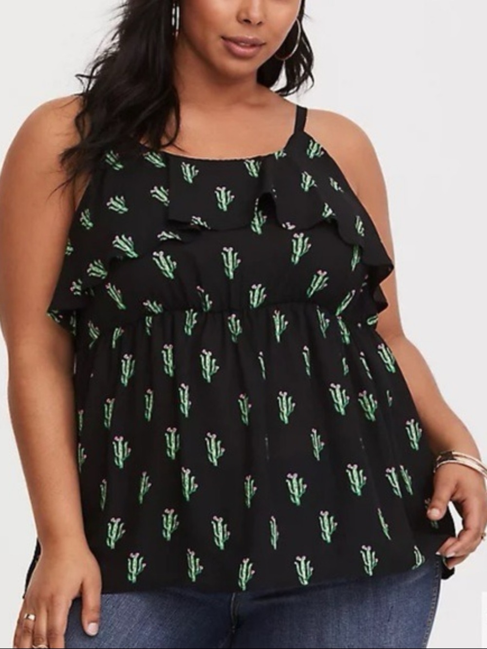 torrid Black Cactus Print Ruffle Camisole
